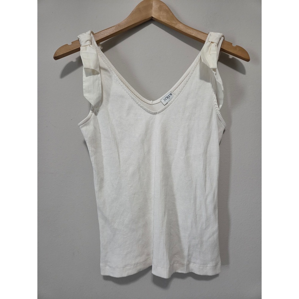 J.Crew Ivory Ribbed Tie Shoulder V-Neck Tank Top Sleeveless Bow Detail White
